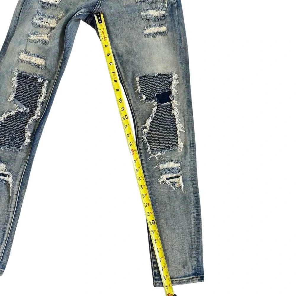 Crysp Denim Men's‎ Distressed Ripped Patch Jeans Sz 28 Blue 28x31 Moto Fit Biker